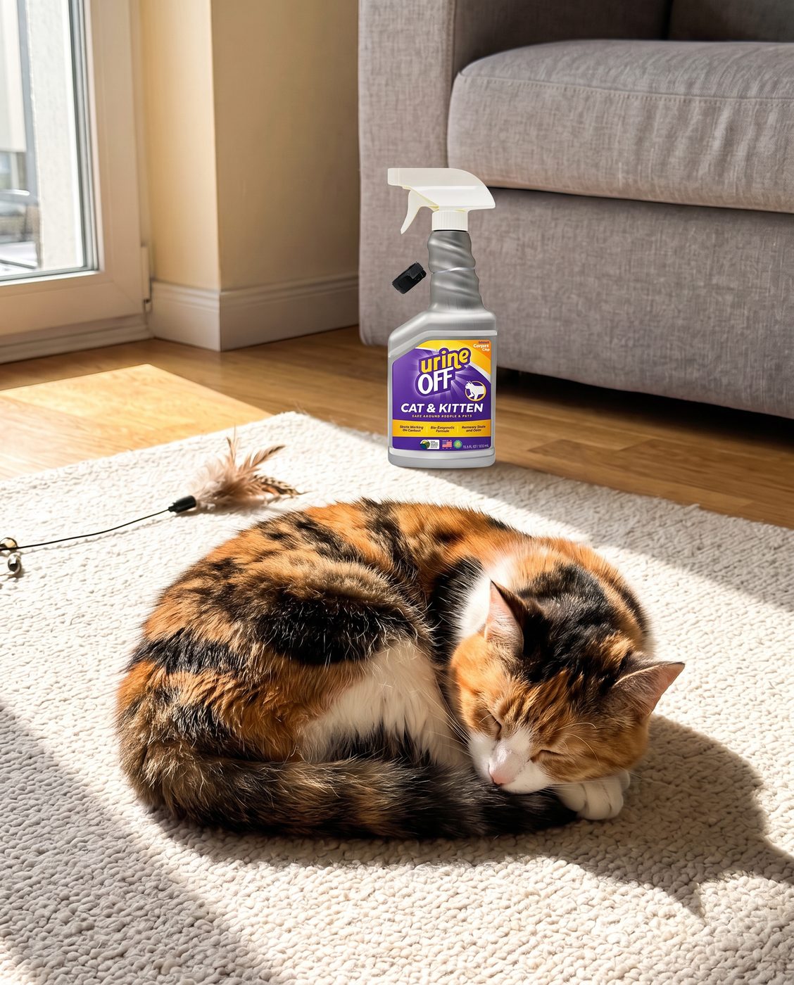 A cat asleep on a treated rug